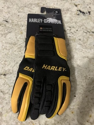 Harley-Davidson Women's S Mixed Media  Gloves, Black / Yellow NEW Foto 1 de 4