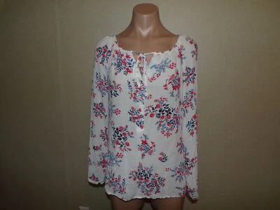 Lucky Brand Red White Floral Shirt Size Medium Henley Keyhole Thin Rayon Top - Image 1 of 4