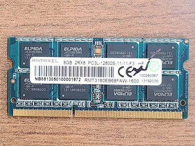 ORIGINAL RAMAXEL 8GB 2RX8 PC3L-12800S DDR3 SODIMM MEMORY RAM RMT3160EB68FAW-1600 - Image 1 of 2