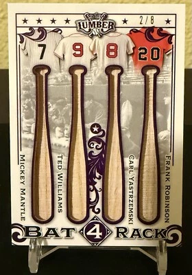 Tarjeta reliquia 2022 Leaf Lumber Bat Rack 4 mantos Williams Yastrzemski Robinson 2/8 Foto 1 de 2