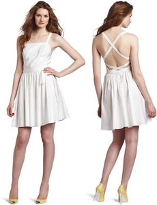 Halston Heritage Women's Criss-Cross Tie Dress IVORY White Summer Mini NEW SZ 2 - Picture 1 of 4