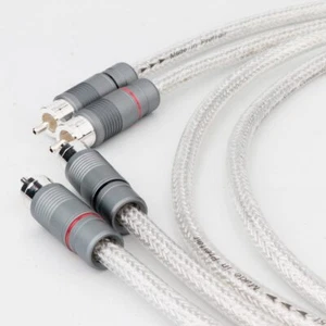 Pair Preffair 99.998% Pure Silver RCA Cable HiFi Audio Interconnect Signal Wire - Picture 1 of 6