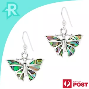 Butterfly Abalone Shell Sterling Silver 925 Hook Earrings - Picture 1 of 6