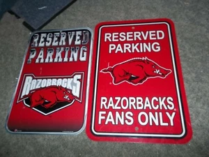 LOT OF 2ARKANSAS RAZORBACKs METAL SIGNS UNIVERSITY TIN RETRO - Picture 1 of 1