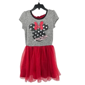 Disney Minnie Mouse Rock The Dots Gray Red Short Sleeve Tutu Dress Small 6/6X - Picture 1 of 13