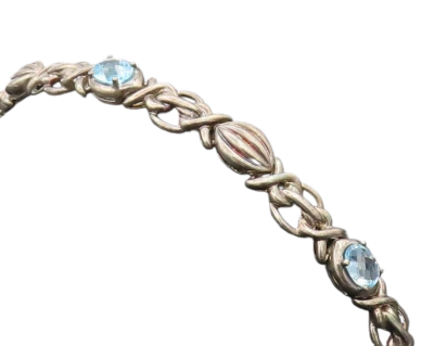 Pulsera vintage de plata de ley 925 topacio azul tallado eslabón anudado BT10208 Foto 1 de 4