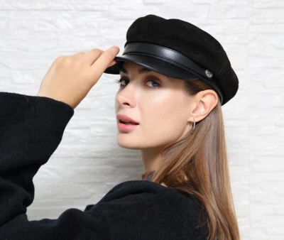 Women's Ladies Real Suede leather Flat Cap Beret Newsboy Army/Navy caps/hats  - Image 1 of 4