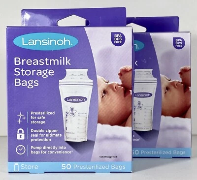 Bolsas de almacenamiento de leche materna Lansinoh doble cremallera almacenamiento y congelación 100 bolsas NUEVO Foto 1 de 2