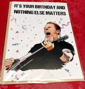METALLICA  NOTHING ELSE MATTERS CARTOON BIRTHDAY CARD~~5"x7"~BLANK INSIDE, TAN - Picture 1 of 1
