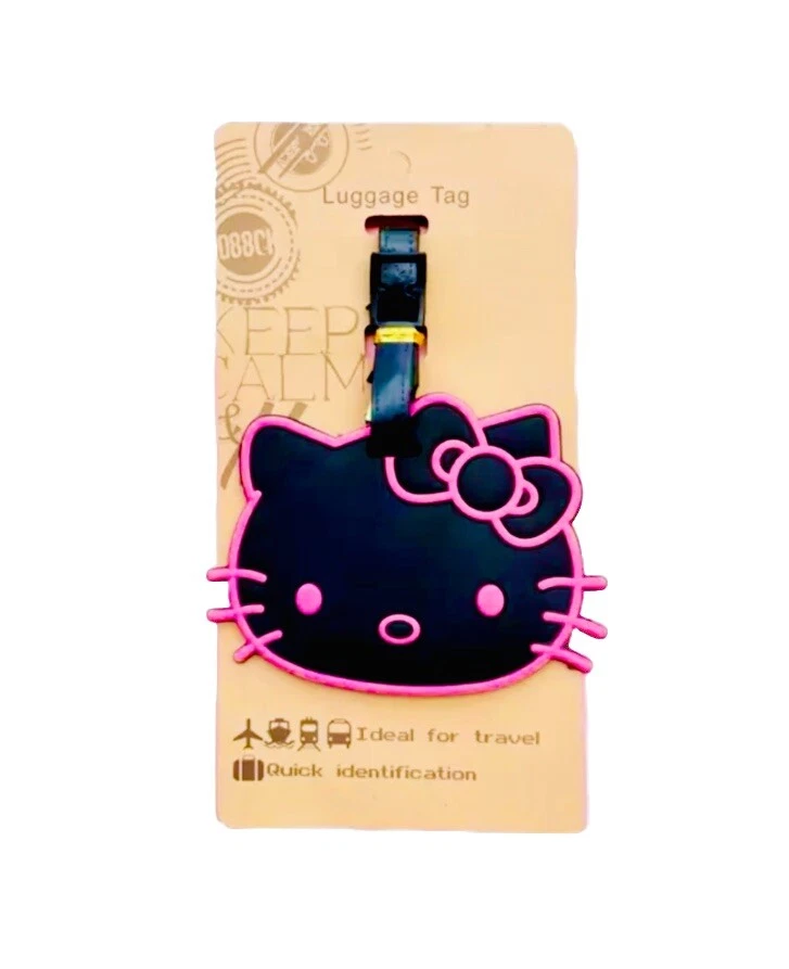 Sanrio Hello Kitty Luggage Tag 3” Black And Pink Kawaii Bag Identification