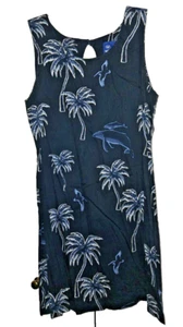 Wyland Signature Bluewater Whales Tank Dress Cotton & Rayon Navy Blue Size L - Picture 1 of 6
