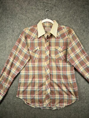 VTG 70s H Bar C California Ranchwear Western Shirt Long Tail Pearl Snap Mens 38 - Image 1 of 4