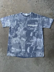 ADIDAS Vintage T-Shirt Single Stitch All over Print AOP Made USA 90s RARE L/XL - Picture 1 of 9
