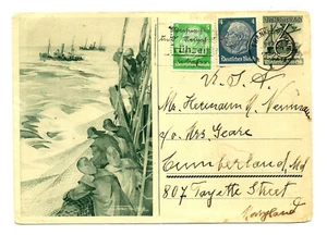 German WHW Artist Scene of Fishing Boats & Crew Hauling In Fish Nests - Bild 1 von 2