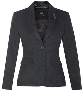 Womens Blazer Tweed Herringbone Navy Wool Classic 1920s Formal Vintage Tailored - Picture 1 of 8