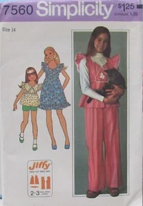 Vintage 70s Simplicity 7560 Girls 14 Jiffy Smock Top Dress Pants Shorts Pattern - Imagen 1 de 2