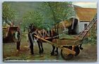 AF Postcard c1905: IRISH LOW BACK CAR  (Horse, Thatch Cottage, Boy, Barrow) Ward