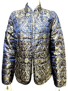 Chicos Reversible Quilted Puffer Jacket Elegant Blue Gold Paisley Lightweight 00 - Picture 1 of 13