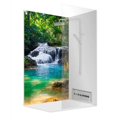 Duschrückwand Duschrückwände Ecklösung Alu Wandverkleidung Wasserfall Türkis 249 - Bild 1 von 4