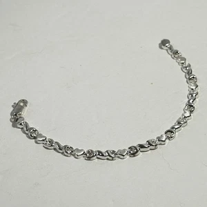 Sterling Silver 925 Heart Twist Link Bracelet Textured 6.6g 7" - Picture 1 of 9