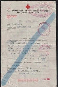 Segunda Guerra Mundial 1943 Chester, Oficina 762 Cruz Roja Mensaje al Sr. Martel en Guernsey.  - Imagen 1 de 2