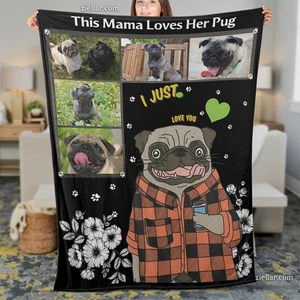 Süße Mops Fleecedecke mit entzückender Mopskunst und Pfotenabdruck Design für Hundeliebhaber - Bild 1 von 4