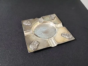 Antiguo cenicero de plata de ley martillado 4 figuras aztecas cuadrado - Imagen 1 de 15