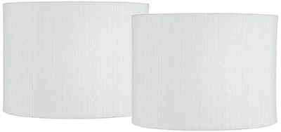 White Weave Set of 2 Drum Lamp Shades 15x15x11 (Spider) - Image 1 of 4