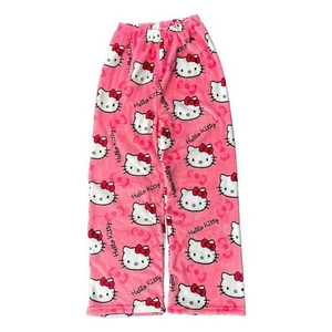 Pink Hello Kitty Pajama Pants Women's Flannel winter Pajamas Bottoms Girls Soft - Picture 1 of 6