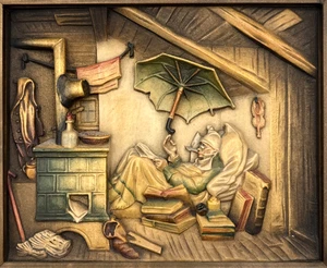 ANRI The Poor Poet Carl Spitzweg Wall Relief Plaque Hanging Vintage 9.5" x 11" - Picture 1 of 8