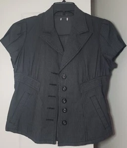 Women size Medium pinstripe gray cap sleeve short cotton bolero jacket blazer - Picture 1 of 4