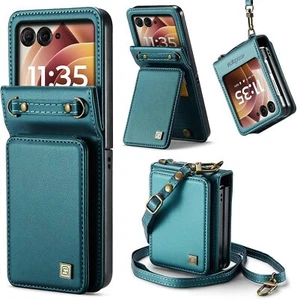 For Motorola Razr 2024 Case with Retro PU Leather Strap Wristlet Flip Case - Picture 1 of 6