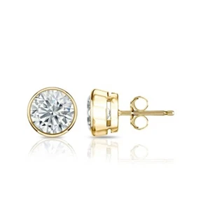 3.00 Carat Lab Grown Diamond Stud Earrings 14K Yellow Gold E VS1 Bezel Set IGI - Picture 1 of 11