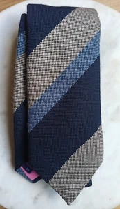 SEAWARD & STEARN Handmade in England Dress Tie Men's 100% Wool Navy Blue Gray - Picture 1 of 13