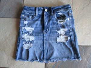 American Eagle Skirt Women's Distressed Blue Denim Next Level Stretch, Size 0 - Picture 1 of 1