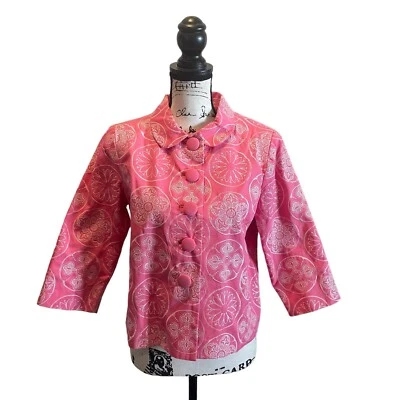 Chaqueta Blazer Silkland Petite Bordada Rosa Talla Mediana Recortada Manga 3/4 Foto 1 de 4