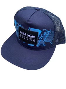 F1 Racing Navy Flat Brim Trucker Cap w/Light Blue Graphic print. Reproduction. - Picture 1 of 7