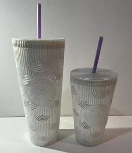 Neu Starbucks 2023 Spring Pearl White Mermaid Scale Tumbler Set 24oz & 16oz - Bild 1 von 9