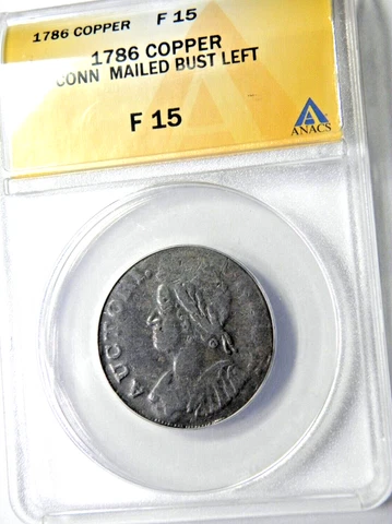 1786 COPPER CONN. MAILED BUST LEFT ANACS F-VF-15 NICE BROWN CONN Cover