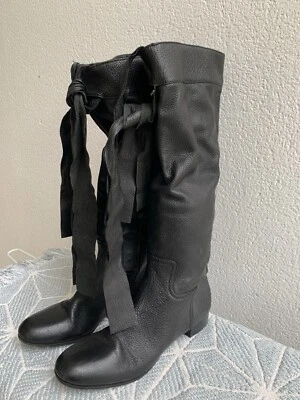 Botas MIU MIU Talla 7 EE. UU. Cuero Negro Hechas en Italia #R Foto 1 de 4