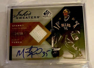 UD SP Gane Used, Inked Sweaters, Marty Turco, Dallas Stars,#IS-MT, N/M Cond - Image 1 of 2
