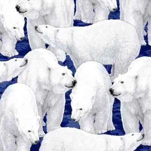 Northern Lights Polar BEARS PACKED Midnight DARK BLUE Fabric By FQ - 1/4 YD - Picture 1 of 5
