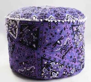 Indian Ottoman 22" Large Pom Lace Indian Mandala Pouf Pouffe Foot Stool Cover - Picture 1 of 4