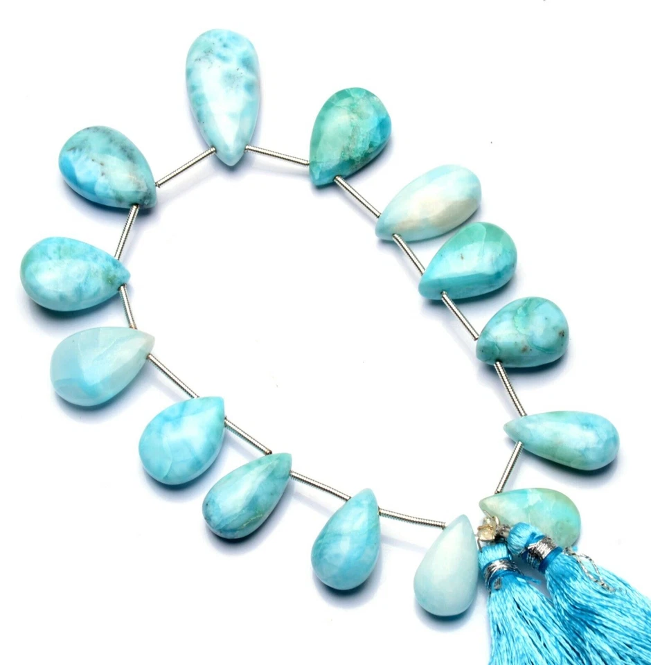 Gema Natural Larimar 15x9 a 25x12mm Tamaño Suave Forma Pera Cuentas 8" Hilo Foto 1 de 4