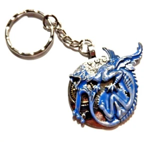 ANILLO LLAVE GÁRGOLA azul plata reloj cara engranajes diablo dragón cadena steampunk U4 - Imagen 1 de 4
