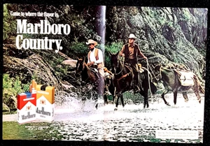 Marlboro Cigarettes Original 1975 Vintage Centerfold Print Ad Cowboys & Horses - Picture 1 of 1