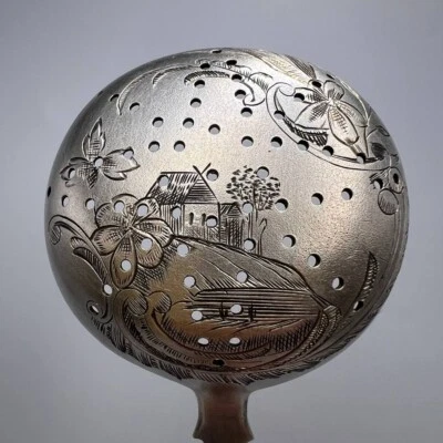 19º Colador de Té Original Antiguo Imperial Ruso Plata 84 Grabado Firmado 30g Foto 1 de 4