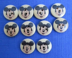 #24-Lot 10 Buttons Wooden Mickey Mouse .75" 2 Holes Round Sewing DIY Crafts - Picture 1 of 4