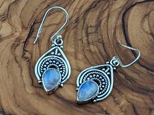 Handcrafted 925 Sterling Silver Earrings with Tear-Drop Shaped Moonstones
