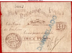 $ CHILE NITRATE RAILWAYS COMPANY IQUIQUE - 10 PESOS 1.5. 1891 VF+; free shipping - Picture 1 of 3
